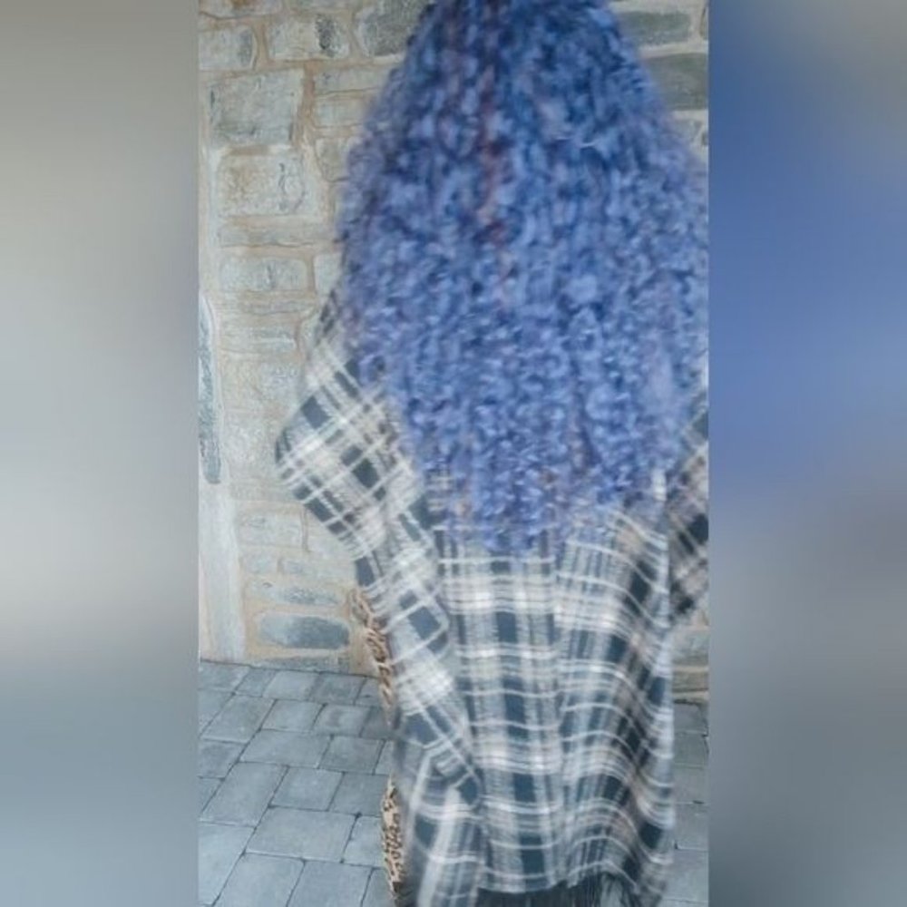 Miz Native Plaid Vegan Fringe Poncho - Picture 10 of 17